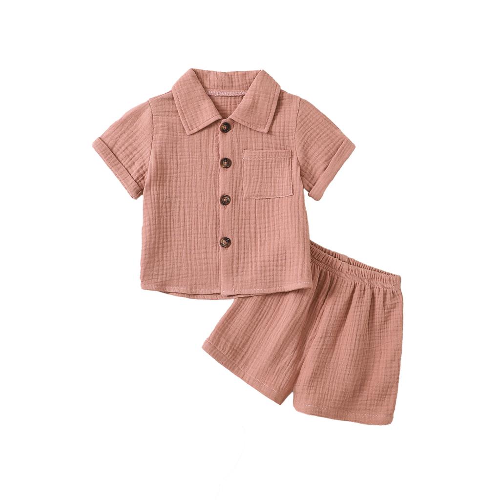 Toddler 2Pcs Summer Outfits, Short Sleeve Button Down Lapel Shirt + Shorts Set Baby Clothes