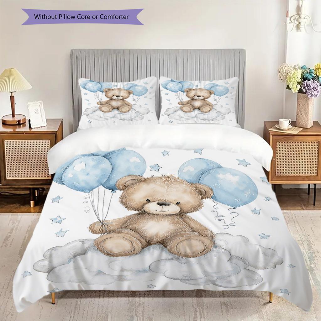 Bettwäsche-Steppdecken-Set mit Teddybär-Muster Bettdeckenbezug Kissenbezug Heimdekoration Geburtstagsgeschenk (1 Bettbezug + 2 Kissenbezüge, ohne Füllung)