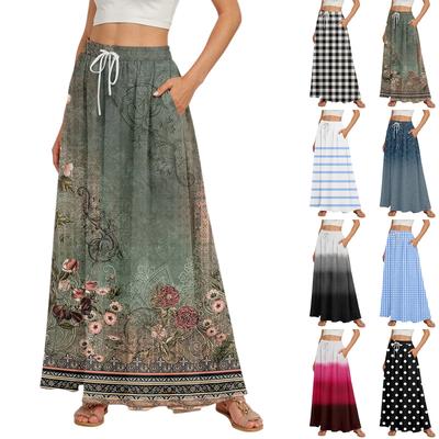 Damen Maxiröcke, fließend, ausgestellt, mit Rüschensaum, A-Linie, elastische Taille, elegant, gestuft, Boho, lange Röcke