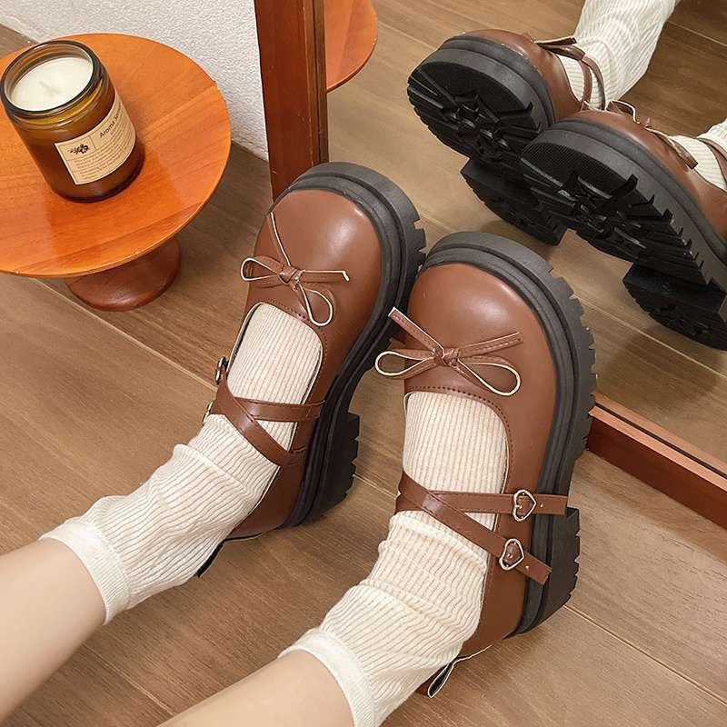 Fashion “Sweet School - Style” Patent - Leather Mary Janes, Double - Strap & Bow Decorated Chunky Heels, Ideal for Daily & JK Outfits