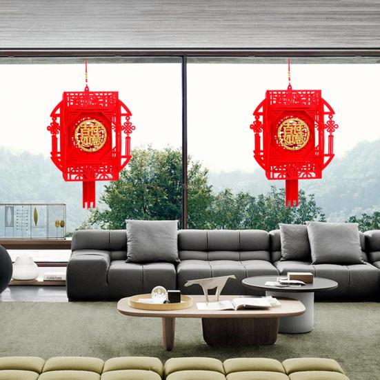 2 Stück Laternenanhänger zum chinesischen Neujahr mit Segensworten, Jahr des Drachen, Glücksszene, Layout-Ornament, Filzstoff, rote Laterne, Feiertagsparty, Zuhause