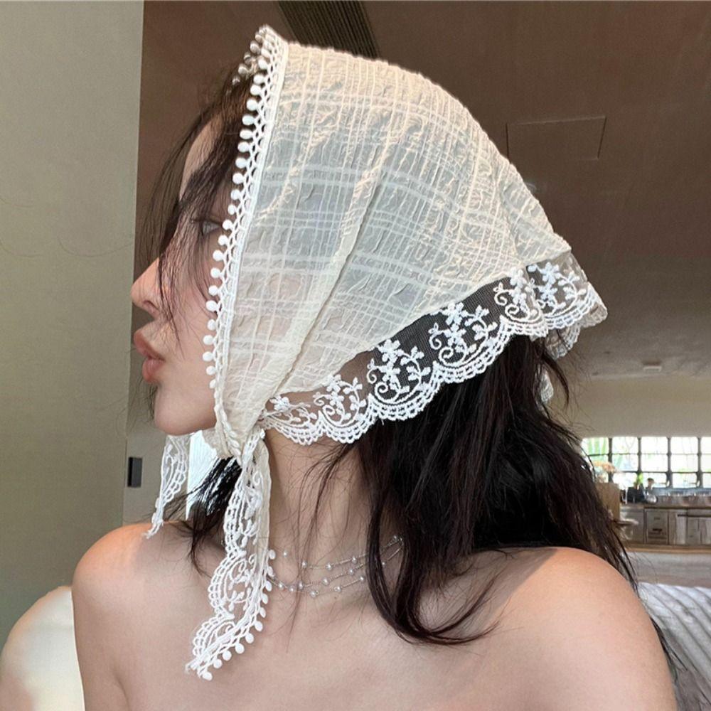 Sweet Gentle Lace Hair Scarf French Style Photo Hair Accessories Headband Turban Triangular Hair Band Strap Women Girls