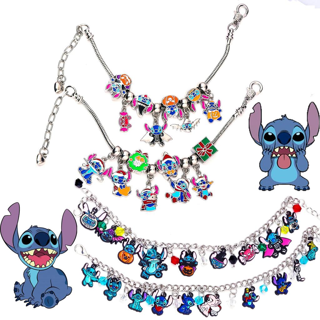 Classic Cartoon Anime Bracelet Cute DIY Santa Hat Stitch Series Cute Metal Charms Bangle For Women Kids Christmas Halloween Gift
