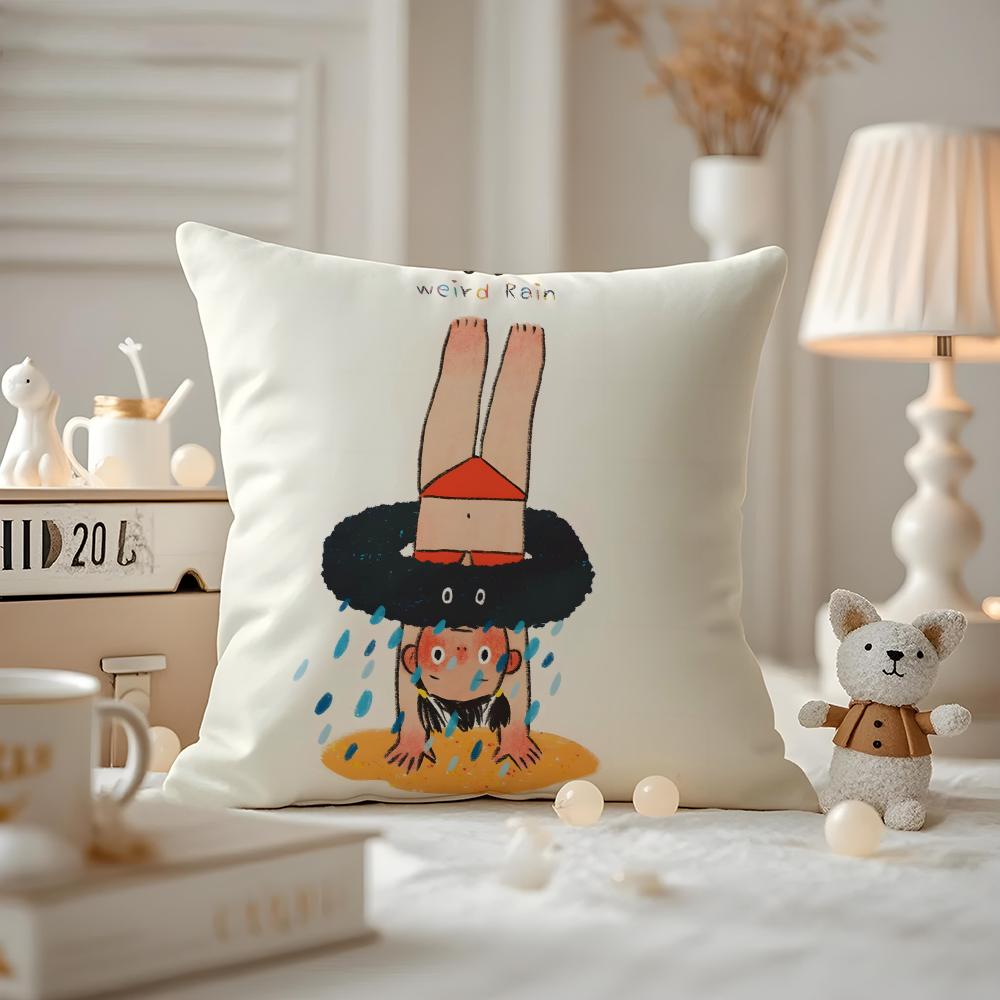 Illustrations Of Everyday Life Cushion Cover Pattern Printed Pillowcase For Living Room Sofa Cushion Cover & Bedroom Decor