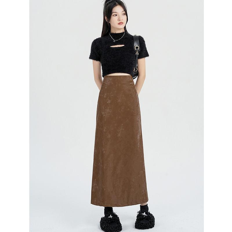 Textured Slit Skirt for Women In Autumn and Winter High Waist Slim Mid-length Straight Hip Skirt for Women In Autumn and Winter