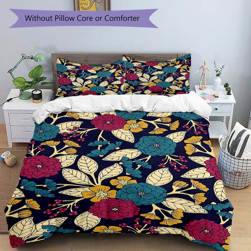 3pcs Floral Pattern Bedding Set, Includes Without Pillow Inserts, Soft Comfortable Bedding Set,All-Season Use A0924054