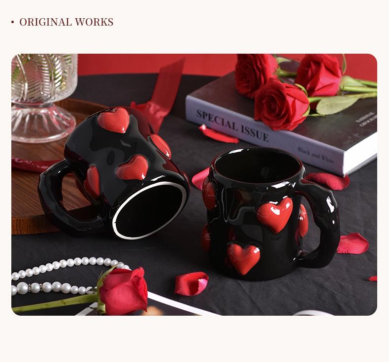 Creative High-End Black Heart Couple Ceramic Coffee Mugs