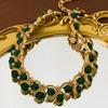 Medieval Vintage Elegant Vintage Emerald Necklace Court Pendant Wave Set With Diamonds Green Gemstone
