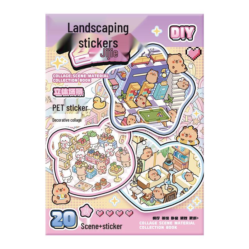 Multi-Theme Diorama Sticker Set: Cute Pet Scenes for Kids' Crafts and Journaling Fun