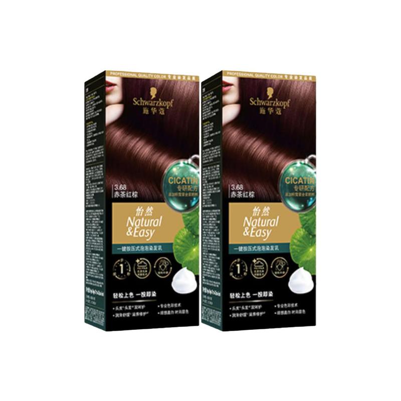 Schwarzkopf One-click plant pure whitening foam hair dye 3.68 red tea red brown*2 белый