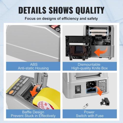VEVOR Zcut-9 Automatic Tape Dispenser Adhesive Electric Tape Cutter Packaging Machine Tape Cutting Machine 6-60mm Tape Width