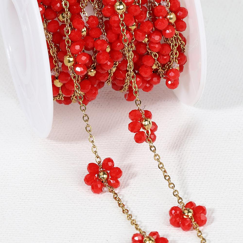 1Meter Stainless Steel Daisy Flower Imitation Pearl Beaded Chains for Necklace Bracelet Jewelry Making DIY Chain Supplies