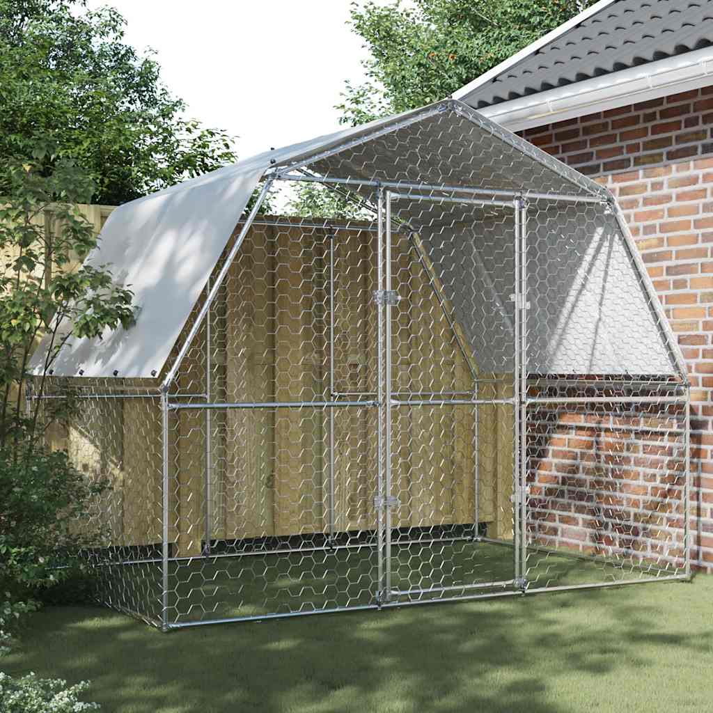 Chicken Coop with Roof and Door Silver Galvanized Steel