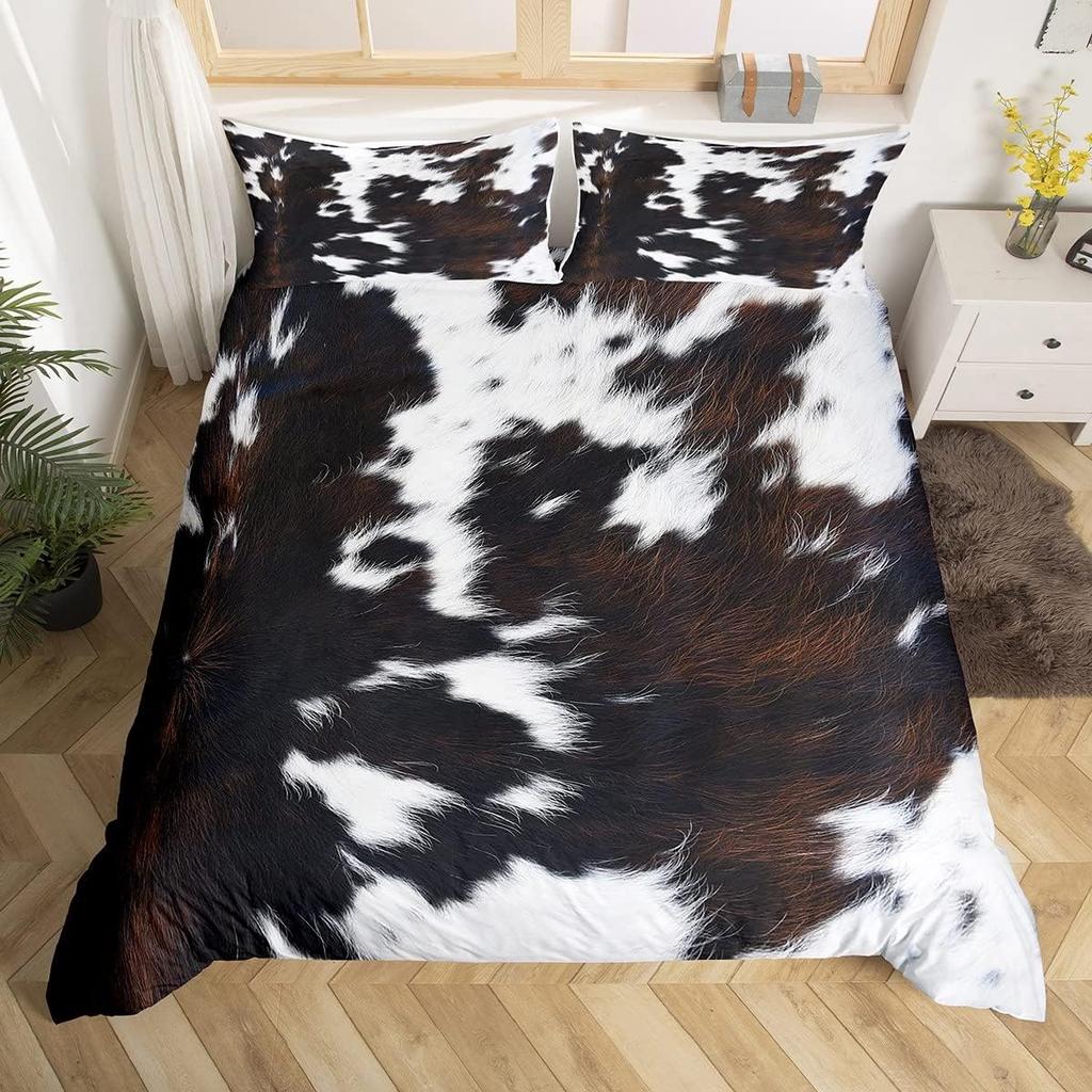 Comforter Cowhide Cow Fur Bedding Set Microfiber Western Farm Animal Skin Comforter Twin Full For Kids Teens Room Decor