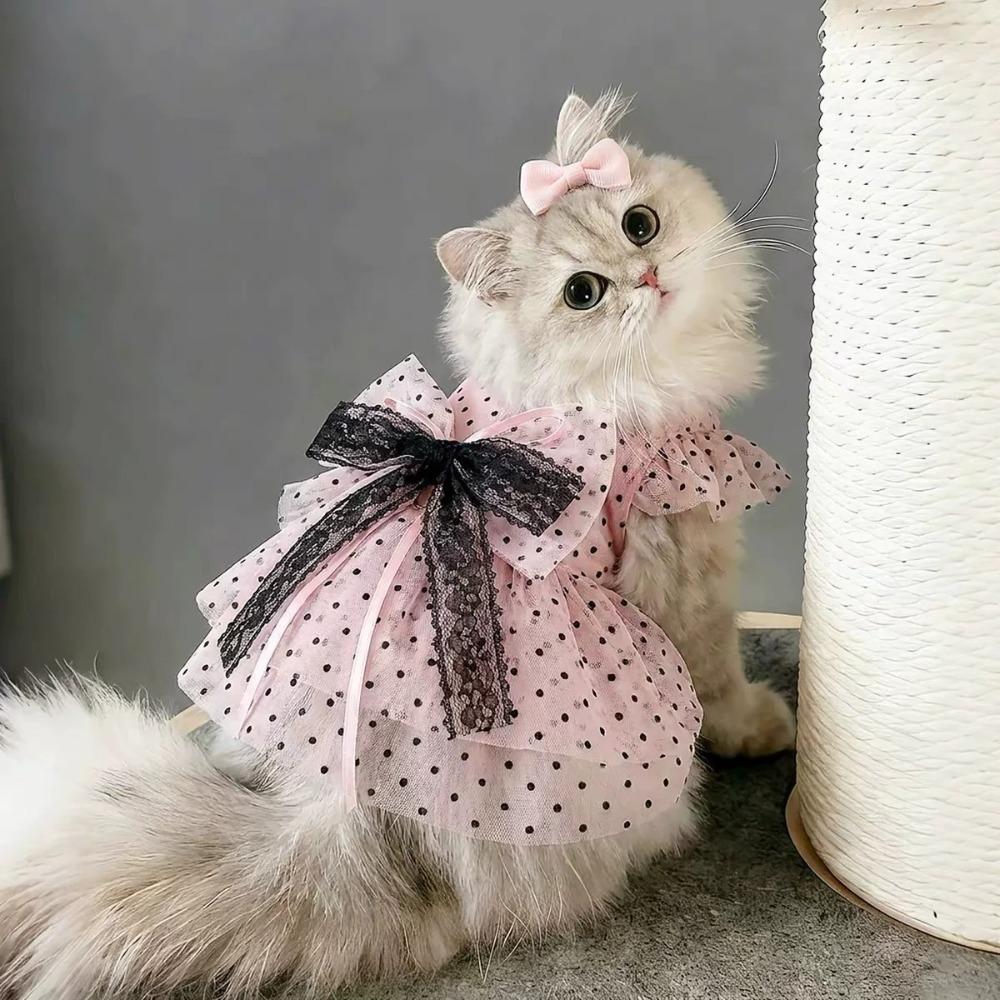 Thin Polka Dot Cat Dress Soft Fabric Pet Tutu Skirt Dogs Polka Dot Lace Dress For Small Dogs Cats