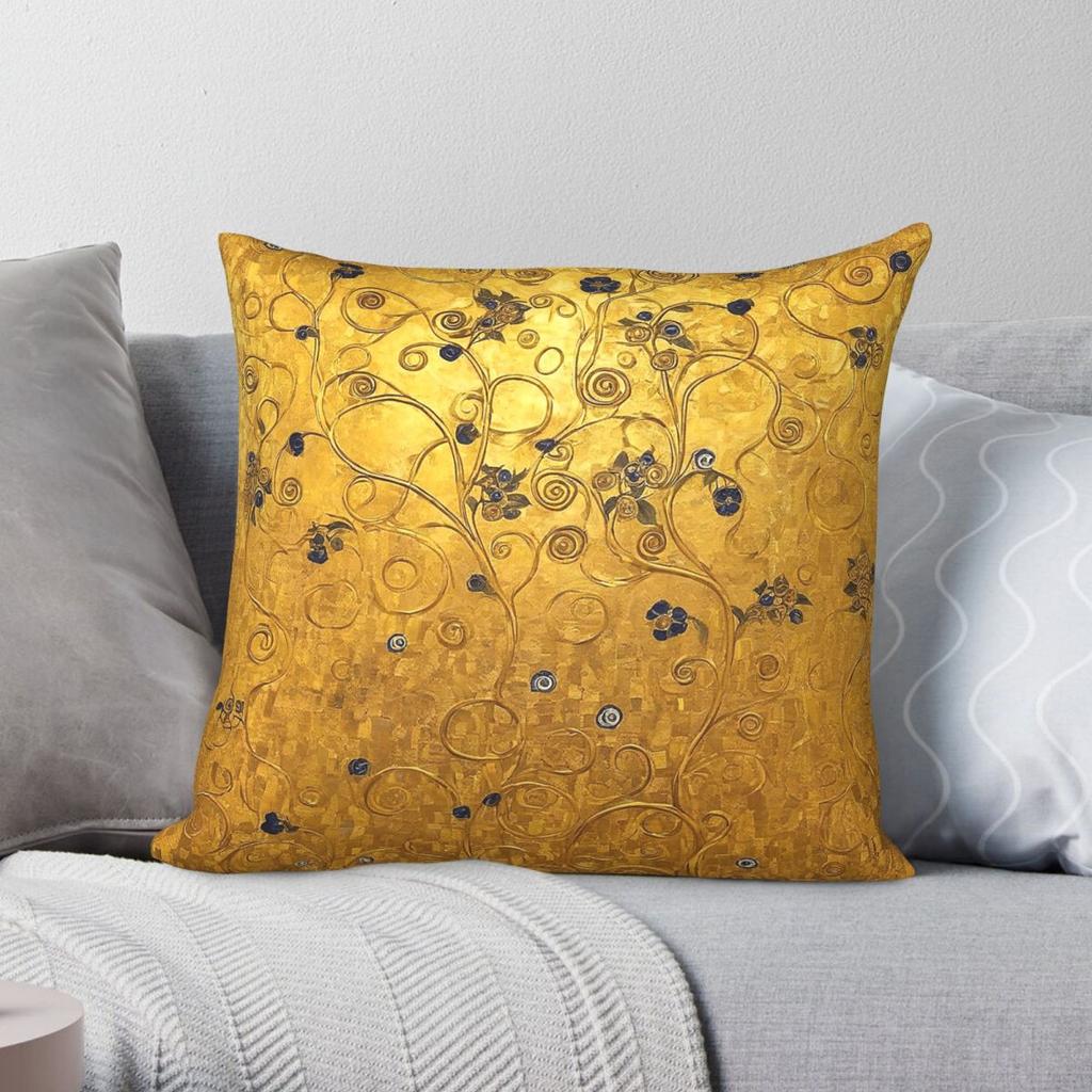 Gustav Klimt Gold Floral Pillowcase Polyester Linen Velvet Printed Zip Decorative Sofa Seater Cushion Cover 18"