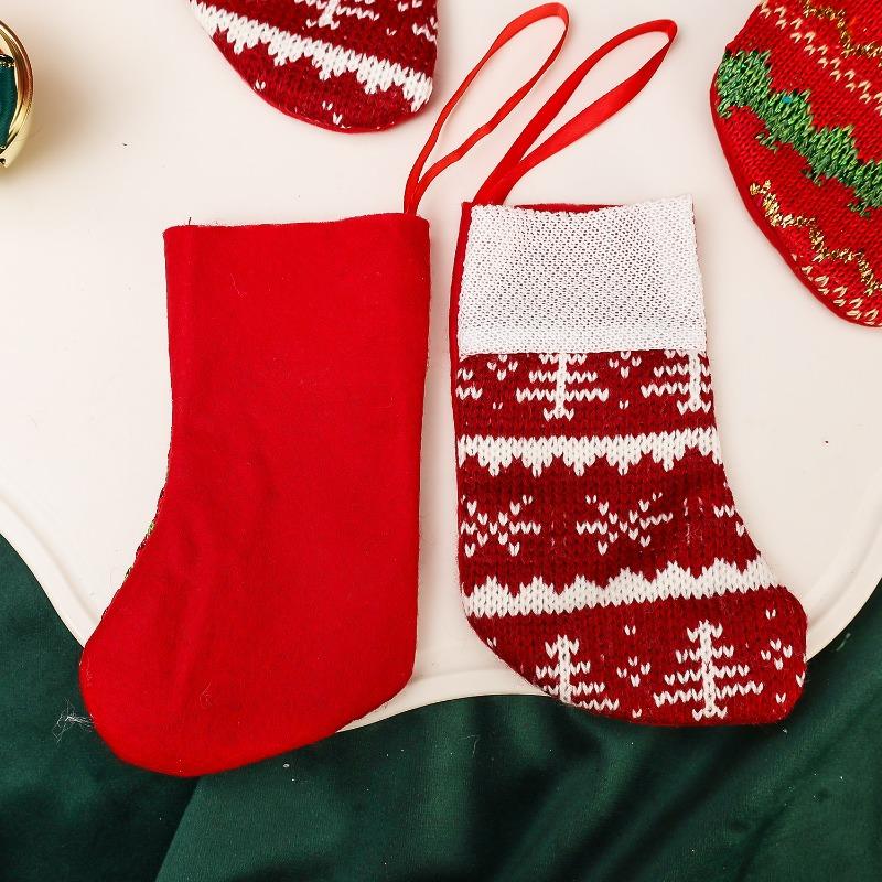 1-12 Stück Weihnachtsgeschenke Strumpf Schnee-Streifen Hängend Süßigkeiten Geschenkehalter Strickverzierung Socken Weihnachtsbaum Anhänger Partyzubehör