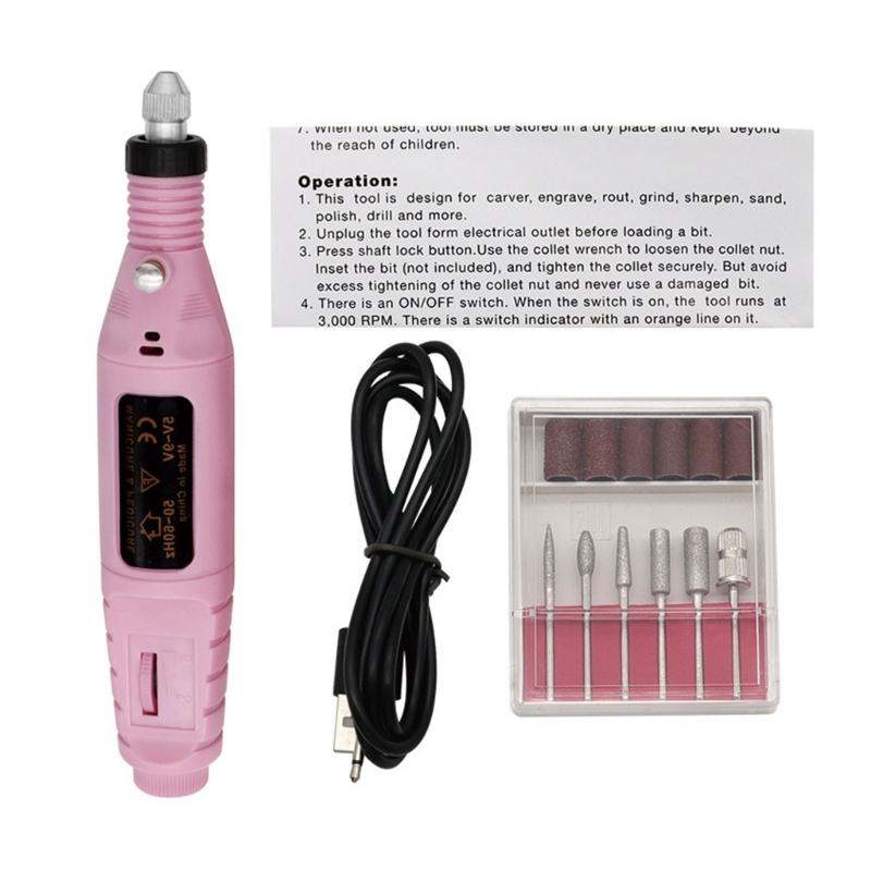 

Инструмент для ногтей, электрический набор для ухода за ногтями, USB-полировщики для ногтей с 6 шт. сверл для шлифовки ногтей, полировки 1 розовый