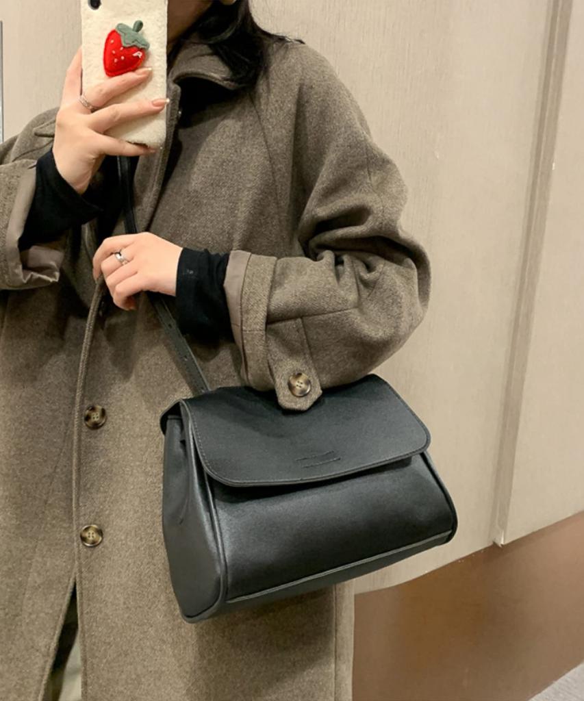 Women's Korean-inspired Shoulder Bag, Simple Square Design, Small Mini Shoulder Bag, Synthetic Leather (black)