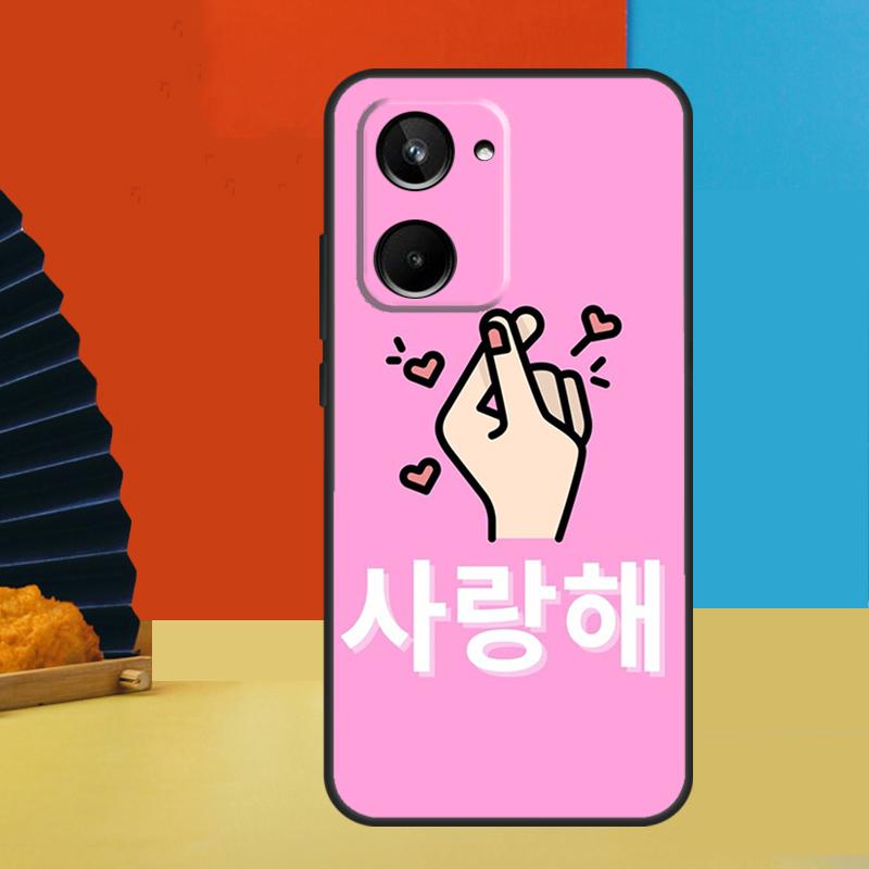 Cute Korean Font Saranghae I Love You For Realme 15 10 11 12 13 14 Pro Plus C67 C65 C63 C61 C35 C55 C53 C51 C71 C75 GT7 Pro Case