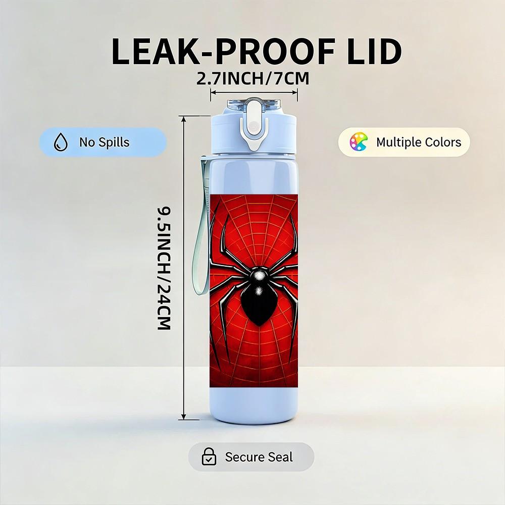 1PC Dark Red Spider On Book Print 750ml Color Plastic Sports Water Bottle Leakproof Flip Straw Lid Suitable for Sports Office Home Use