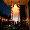 Front Door Autumn Decorations Halloween Hanging Swing Ghost Light Up Outdoor Swinging Ghost with Maple Leaf Seasonal Garden Party Ornaments