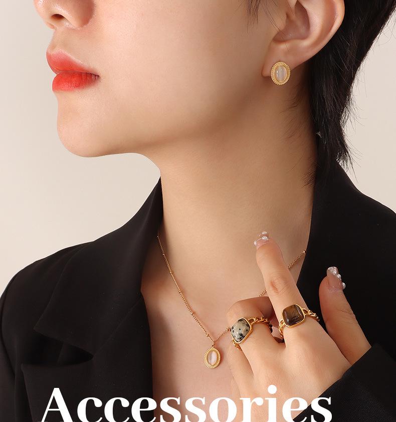 Böhmisches Retro Türkis Katzenaugen Halskette & Ohrringe Set