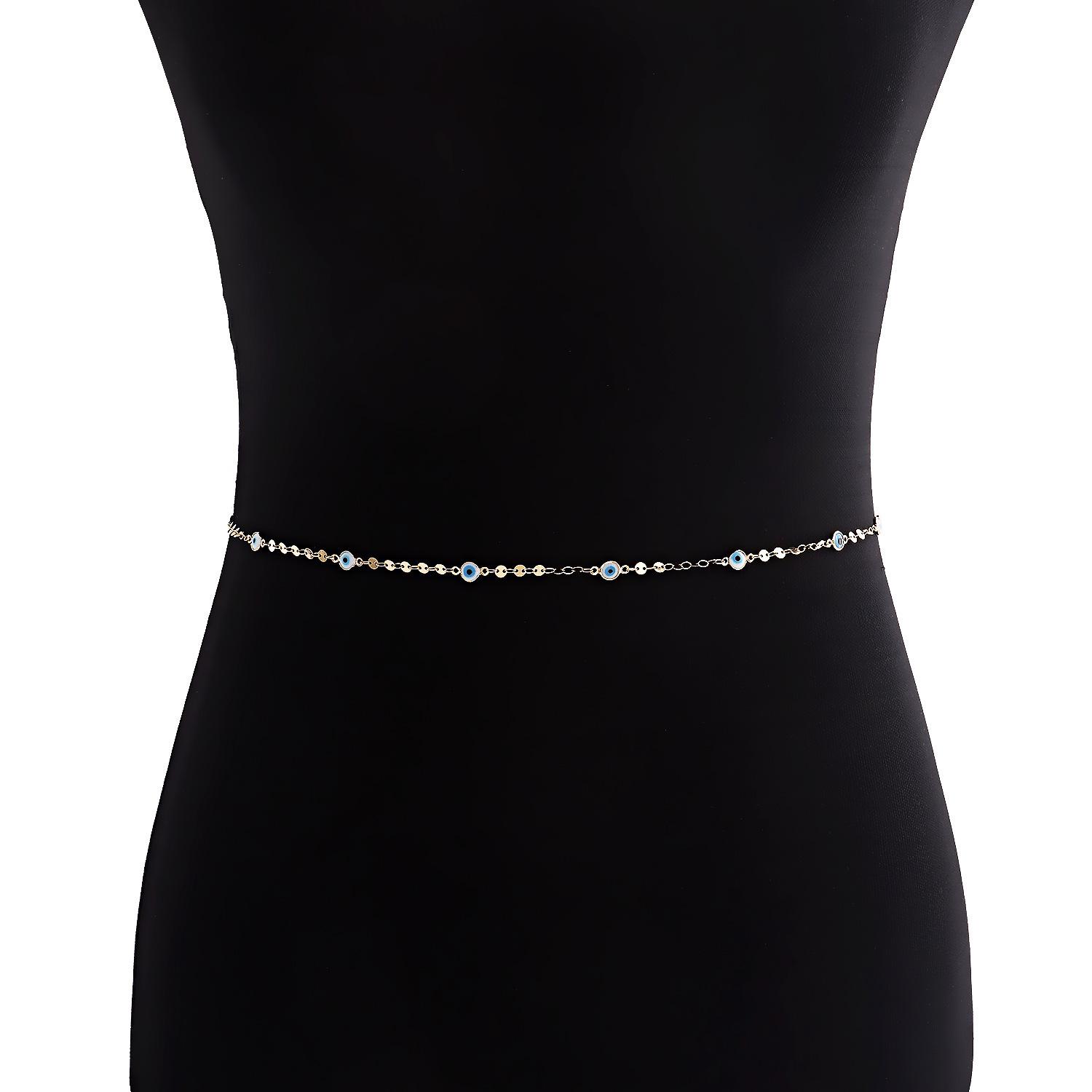 Европа, Америка, геометрический диск Глаз дьявола поясная цепочка Женская поясная цепочка Простая отделка талии Сяосянфэн