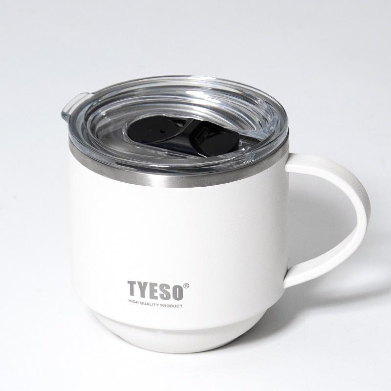 TYESO Stainless Steel Coffee Mug Durable Desktop Office Mug with Handle and Clear Lid Ideal for Hot Beverages and Everyday Use