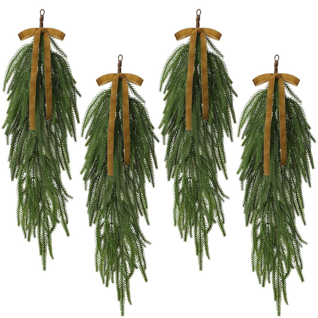 Simulated Soft-Glue Norfolk Needle Wall Hanging Christmas Tree Upside Down Vine Green Plant Holiday Decoration