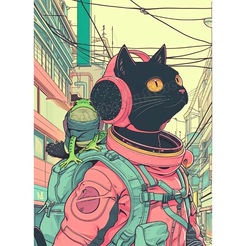 Retro Futuristic Space Astronaut Cat Nasa Cosmic Surrealism Animals Poster Canvas Painting Preppy Wall Art Pictures Home Decor