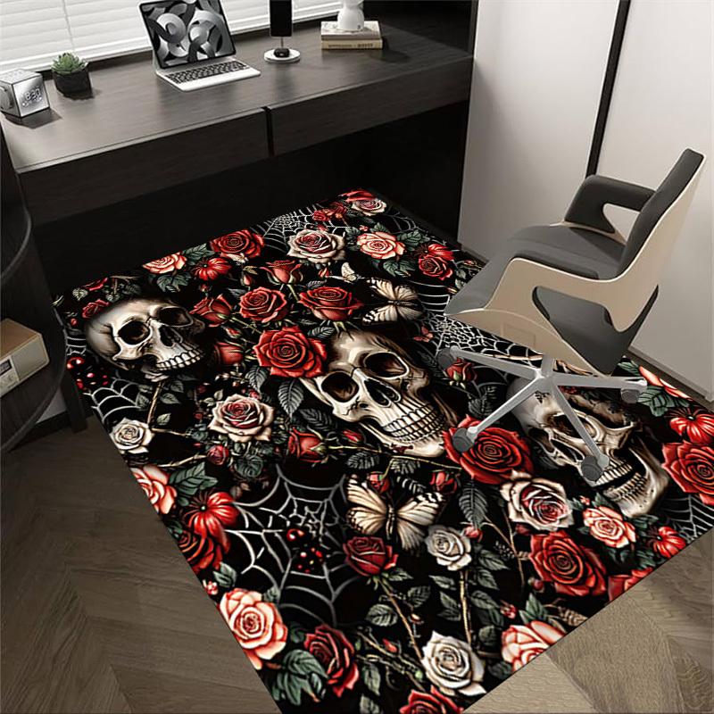 1PC Skull Flowers Non-Slip Floor carpet, Office, family, bedroom, Studio - Large Area Rug,  Decorative Mat, Longlasting Material-C0412