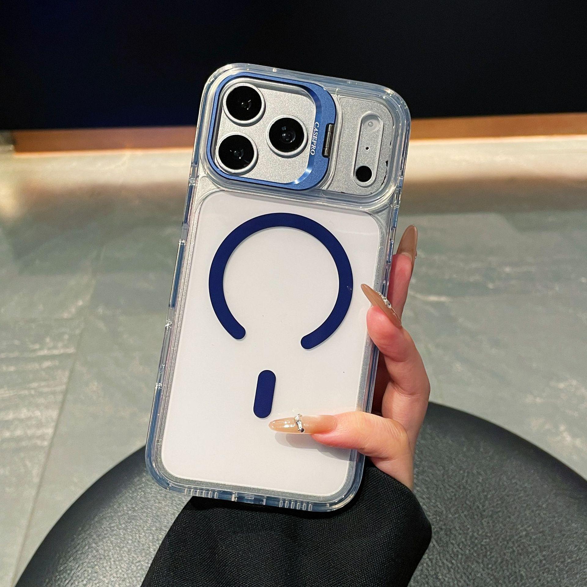 

iPhone 17 Pro Max Transparent Magnetic Case with Large Hole Anti-drop Protective Cover iPhone 15 Pro Max синий