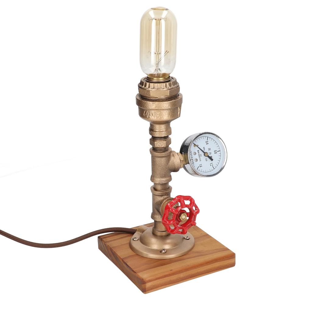 Industrial Style Retro Desk Lamp Malleable Steel Carbonized Pine Decorative Table Lamp for Cafe