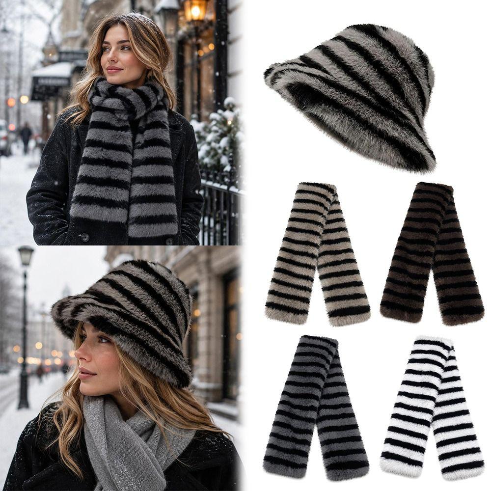 Windproof Winter Hat Scarf Set Thick Warm Fisherman Hat Scarf Fashion Plush Snood Scarf Women