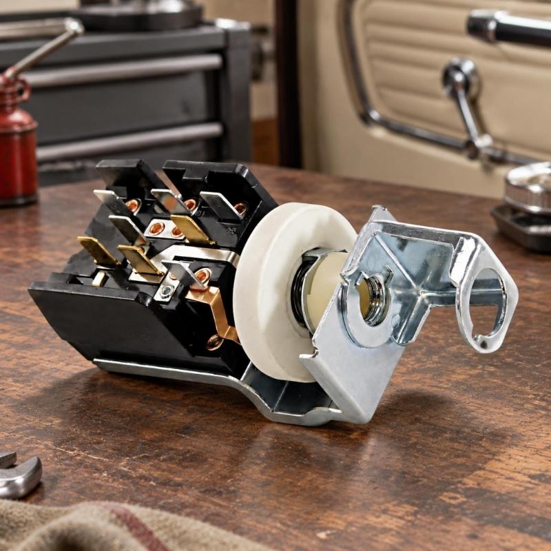 Blade Terminal Headlight Control Assembly for 1965-1968 with Threaded Shaft and Integrated Bracket for Vehicle Lighting Repair and Restoration Tasks