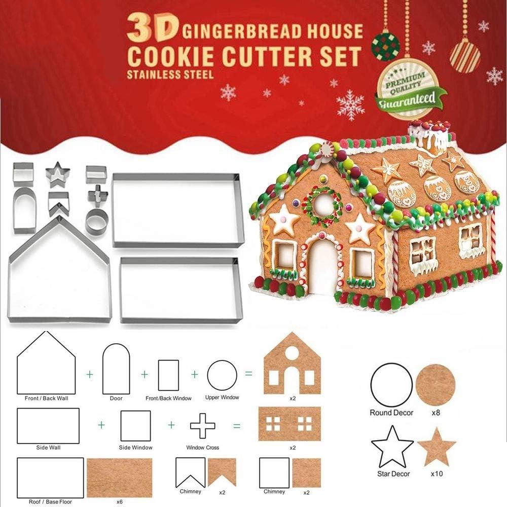 10 st pepparkakshus kakformar set Rostfritt stål 3D julhus Fondant Kex Chokladform Bakningstillbehör