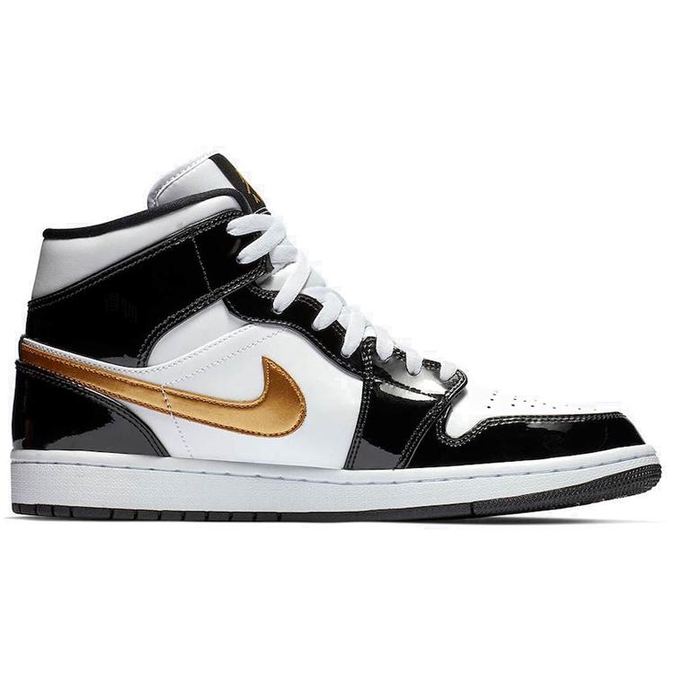 Jordan 1 Mid Patent Black White Gold 2019 852542-007(2019 )