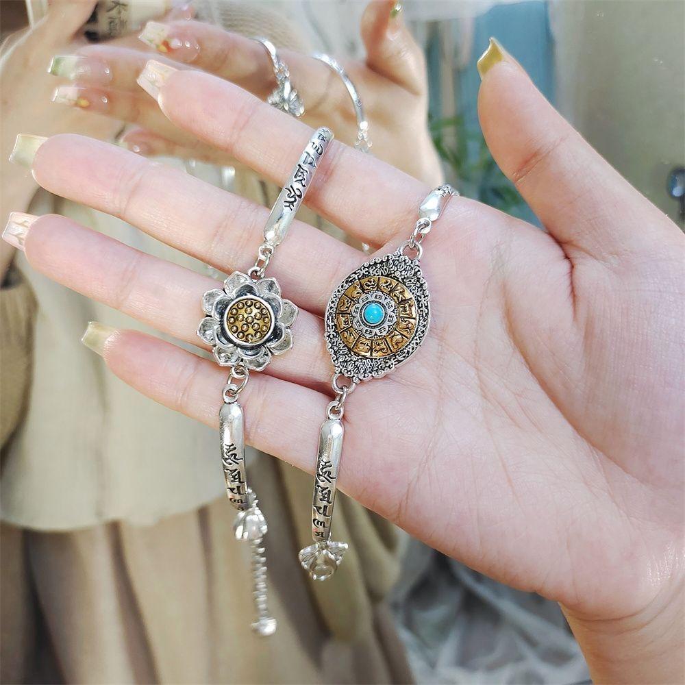 Ethnisch Drehendes Lotus Armband: Sechs-Zeichen-Mantra Modeschmuck für Damen