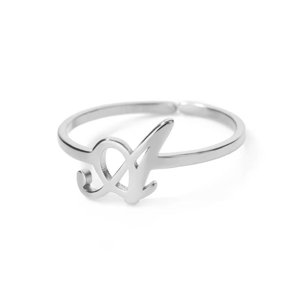 Stylish Adjustable 26-Letter Stainless Steel Ring for Women - A-Z Personalized Initial Finger Ring
