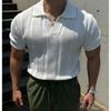 Men's White Hollow Knit Polo Shirt Short Sleeve Breathable Mesh Summer Casual Slim-Fit Knitwear Top