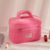 Borsa da Trucco e Articoli da Toeletta in Peluche Monocolore Stile Coreano - Grande Capacità e Portatile per Donne