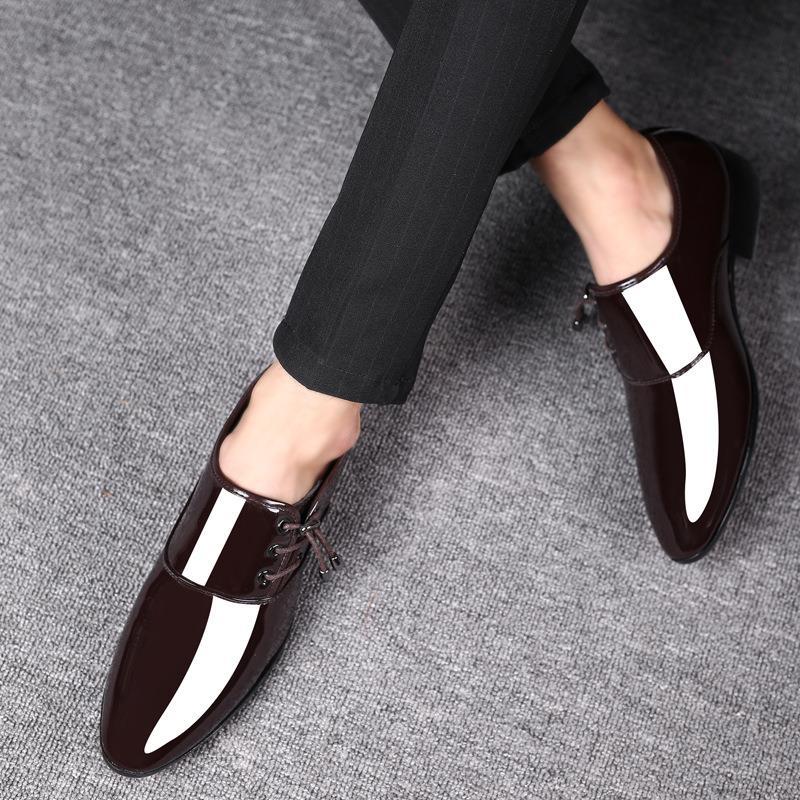 British Men's Leather Shoes Men's Fall Bright Leather Business Formal Work Black Pointed All Metch Men's Shoes