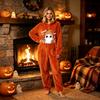 Dames Halloween Print Flanellen Jumpsuit Loungewear Set voor Gezellige Huis Slaapkleding