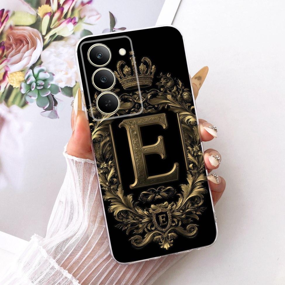 Cover For Realme 14x 5G India Case RMX3940 Transparent Luxury Crown A-Z Letters 2D Flat Pattern Soft Phone Case