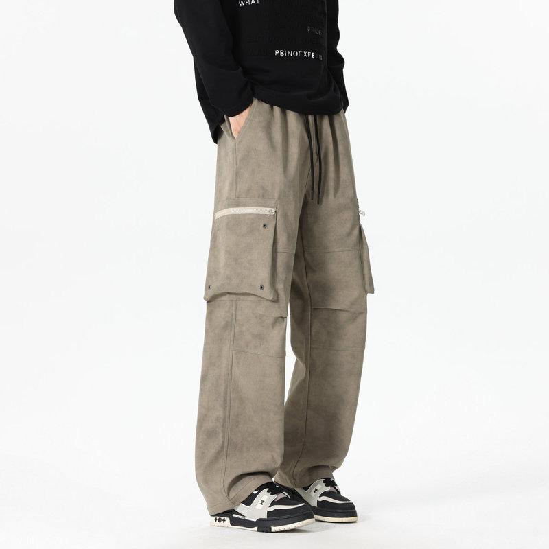 

Чоловічі Еластичні Високопосадкові Кишенькові Модні та Універсальні Повсякденні Робочі Штани Широкі Весняні та Осінні L сірий колір