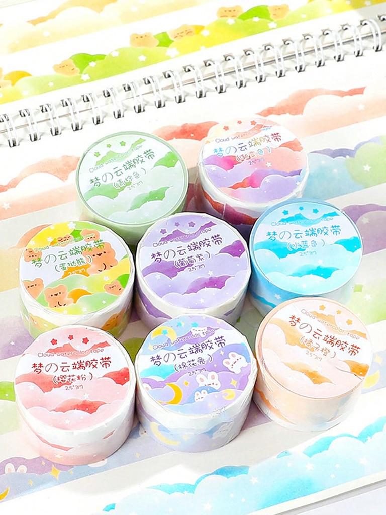 1 Roll Of Cartoon Dreamy Cloud Pattern Adhesive Tape Sticker, Versatile Adhesive Tape, Hand Account Sticker Material, Suitable For Diary Scrapbook,
