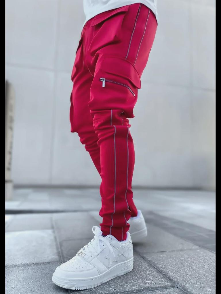 Herren Slim-Fit Reflektierende Multi-Pocket-Sporthose für Frühling und Herbst