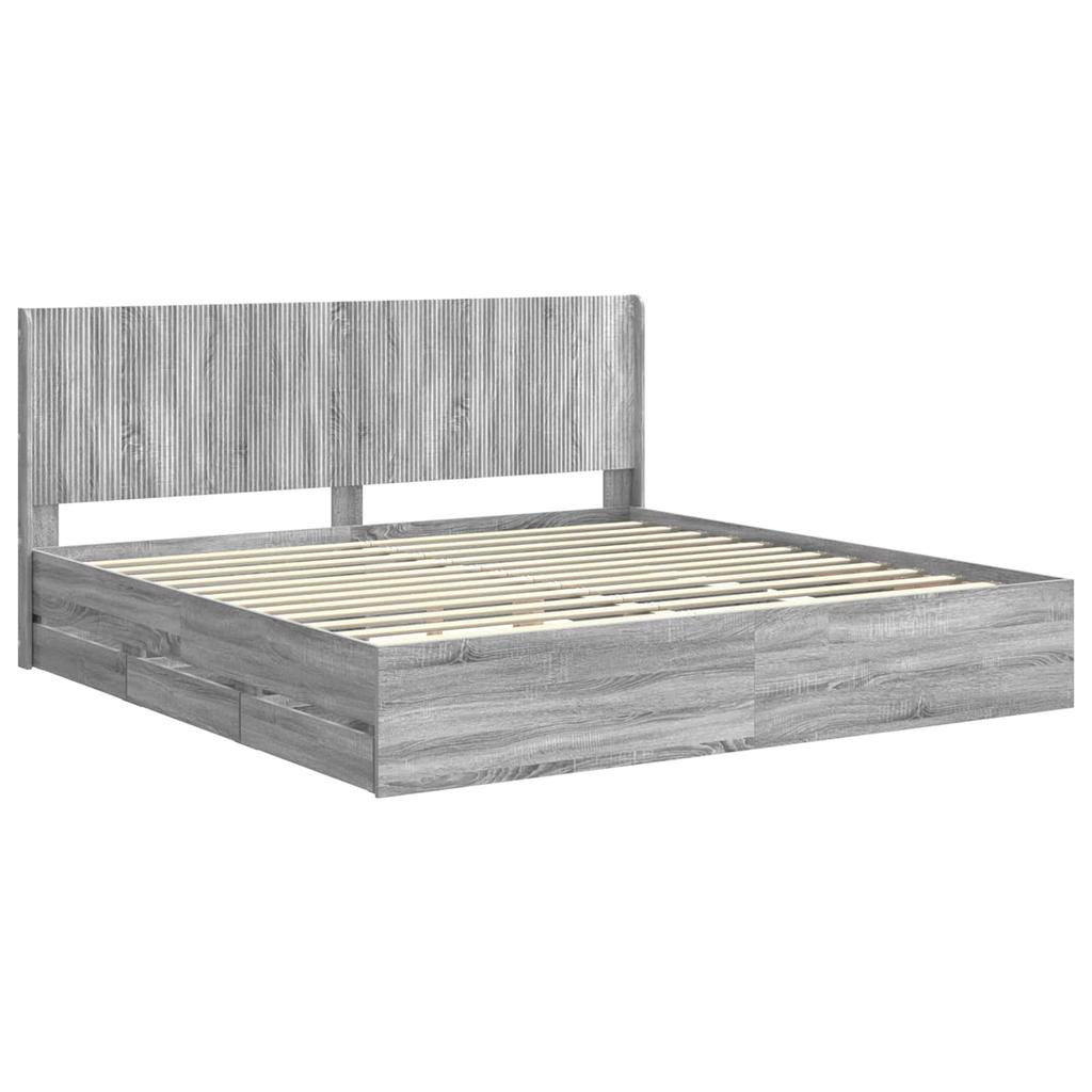 Bed Frame with Storage and Headboard Grey Sonoma