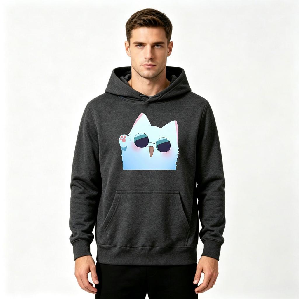 Men's Cute Cool Cat Print Pullover Hoodie Casual Long Sleeve Sweatshirt for Daily Wear